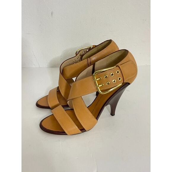 Giuseppe Zanotti 37 7 Heels Camel Tan Leather Sandals Open Toe Ankle Strap Pump - Picture 2 of 8